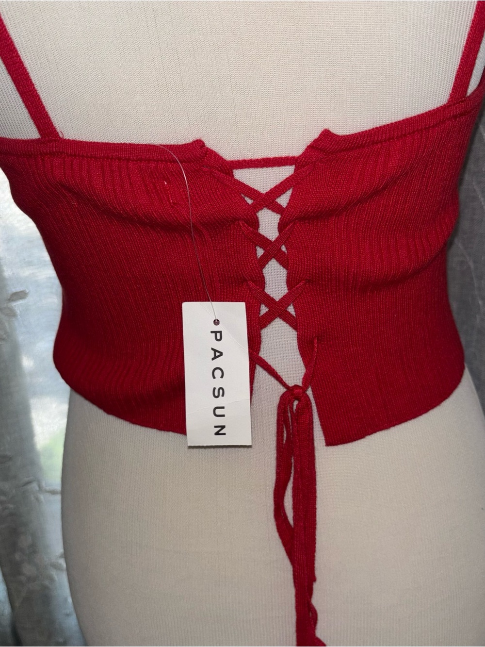 PacSun Red Ribbed Square-Neck Crop Tank - Picture 2 of 3
